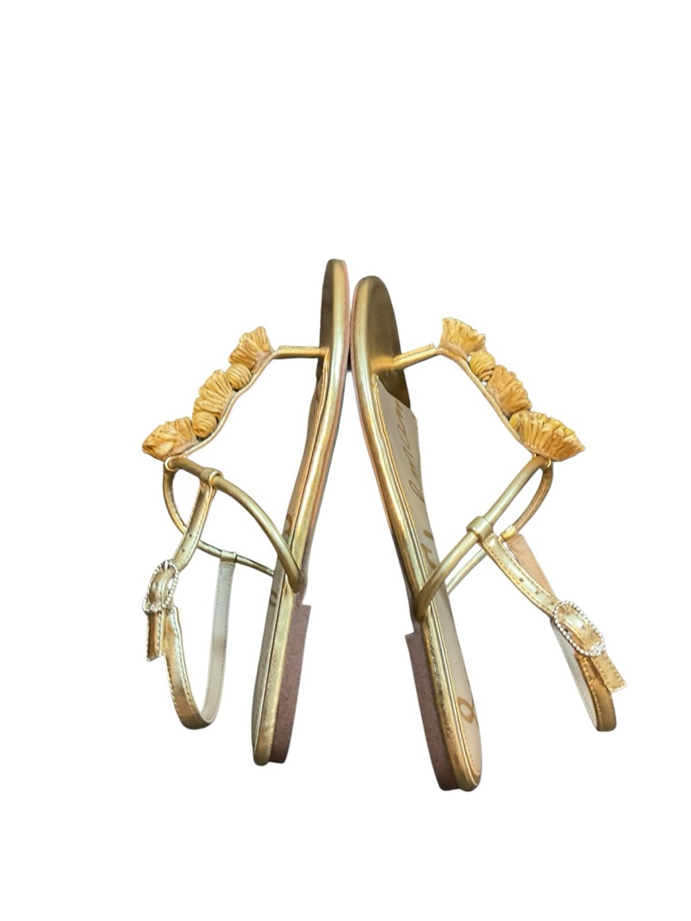Sam Edelman Metallic Gold Floral T-Strap Sandals - Picture 5 of 11
